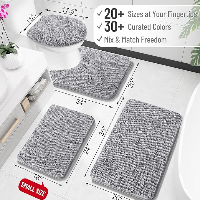 OLANLY Bathroom Rugs 40x24, Extra Soft Absorbent Chenille Bath Rugs, Rubber Backing Quick Dry, Machine Washable Bath Mats for Bathroom Floor, Tub and Shower, Home Decor Accessories, Grey
