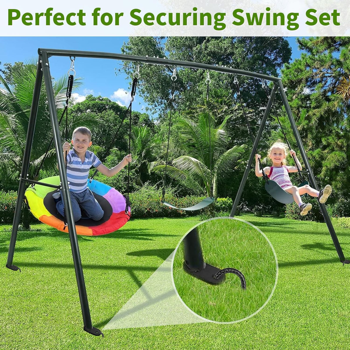 Skiennix 12-Inch Trampoline Wind Stakes - Heavy-Duty U Stakes Anchor Kit | 8-Pack Galvanized Steel Black