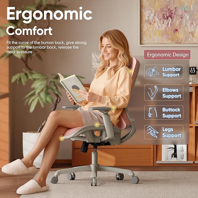 ELABEST Mesh Office Chair,Ergonomic Computer Desk Chair,Sturdy Task Chair- Adjustable Lumbar Support & Armrests,Tilt Function,Comfort Wide Seat,Swivel Home Office Chair