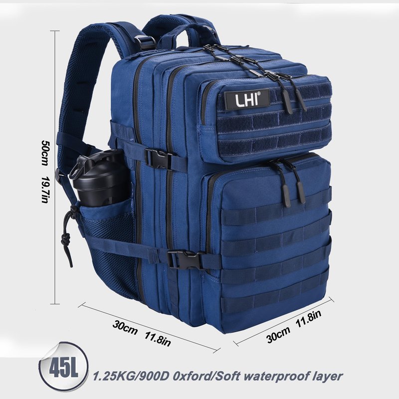 LHI Military Tactical Backpack for Men and Women 45L Army 3 Days Assault Pack Bag Large Rucksack with Shoe Compartment - Black and White