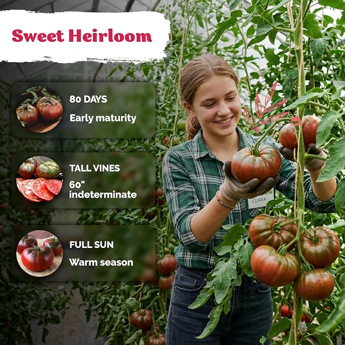 KVITER 75 Cherokee Purple Tomato Seeds (Lycopersicon Esculentum) – Cherokee Purple Heirloom Seed Packets, Sweet Tomatos, Open-Pollinated, Non GMO Seed - Vegetable Seeds for Indoor/Outdoor Garden