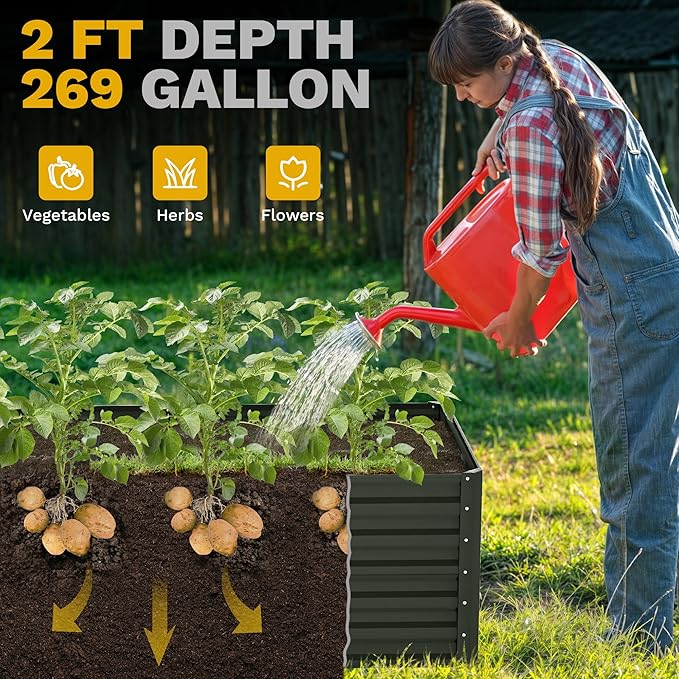 DWVO 2pcs 6 x 3 x 2 FT Raised Garden Bed Kit, Outdoor Galvanized Flower Bed with Gloves, Large Metal Planter Box for Vegetables, Flowers, Herbs, Fruits, Black