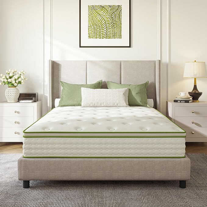 King Mattress, 10 Inch King Hybrid Mattress with Individually Pocket Innerspring for Cooling Motion Isolation & Silent Sleep, Pressure Relief, Edge Support,Medium Firm