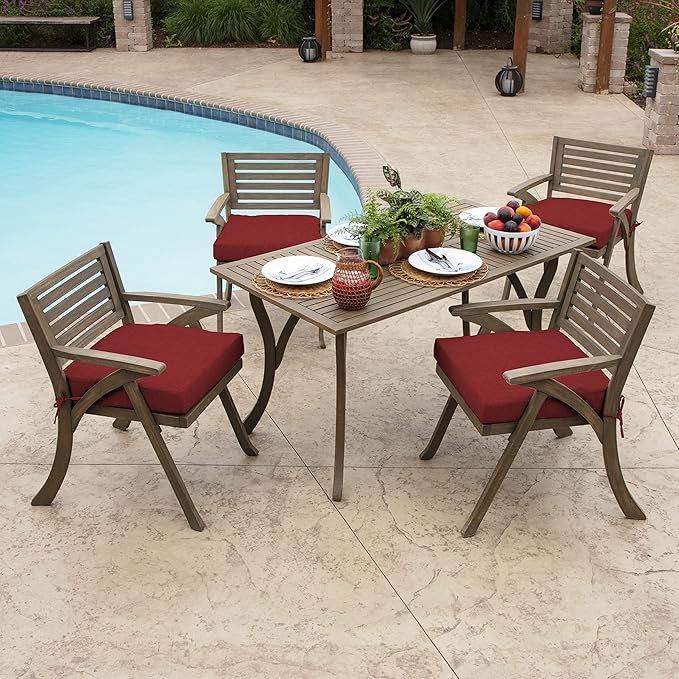 Arden Foam Outdoor Seat Cushions (2-Pack), 19 x 19, Premium High-Density Foam, Never Flattens, Weather-Proof for Outdoor Chairs Ruby Red Leala