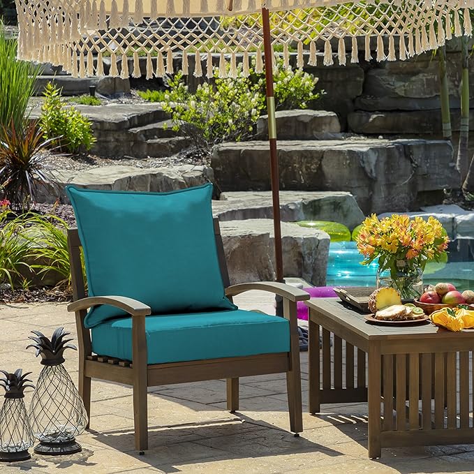 Arden Outdoor Deep Seat Cushion Set (2-Pack), 24 in x 24 in, Weather-Proof, Rain-Proof, Fade Resistant Patio Cushion for Chair, Sofa, and Couch Lake Blue Leala