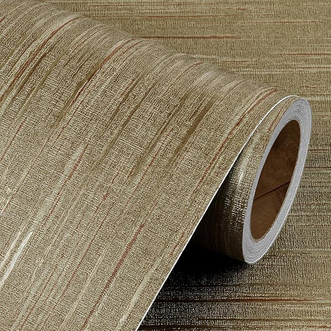 Livelynine Gold Grasscloth Peel and Stick Wallpaper Textured Accent Wall Paper