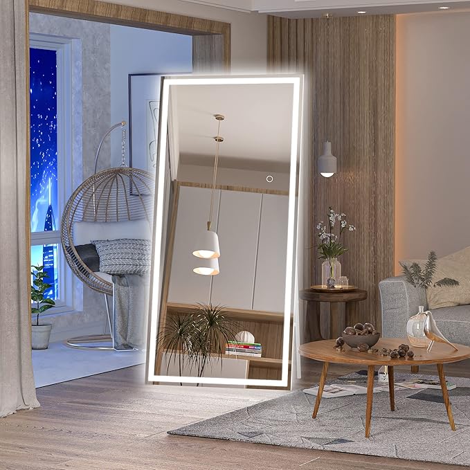 Hasipu Full Length Mirror with Lights, Full Body Dressing Hanging Mounted Mirror