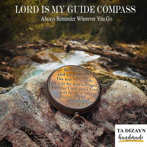 Be Strong and Courageous Compass - Solid Brass Engraved Directional Gift | Baptism & Confirmation for Boys & Girls