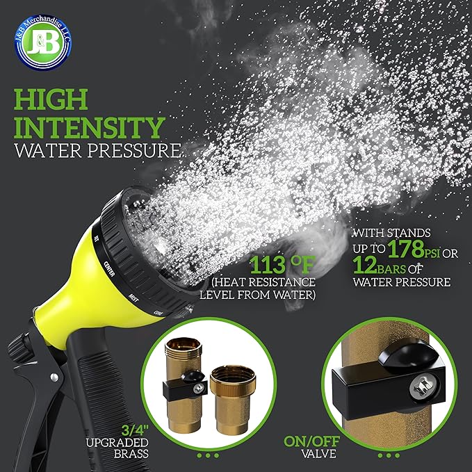 J&B XpandaHose 150ft Expandable Garden Hose – Ultra-Strong 3750D, 4-Layer Latex Core, Brass 3/4" Connectors, 10-Pattern Nozzle & Storage Bag – Lightweight, Kink-Reducing, Leak-Resistant