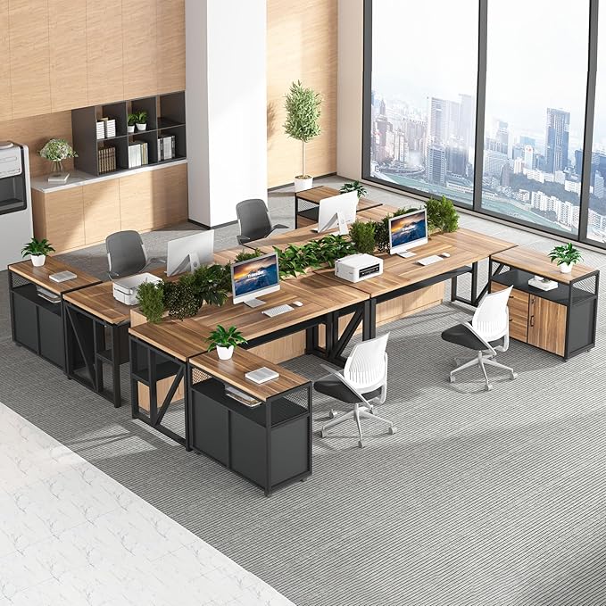 Tribesigns 63" Executive with Drawer Cabinet, L Shaped Desk and Lock lateral File Cabinet, 2 Piece Home Office Furniture Set with Drawers for Hanging File, (Brown, 63 inches)
