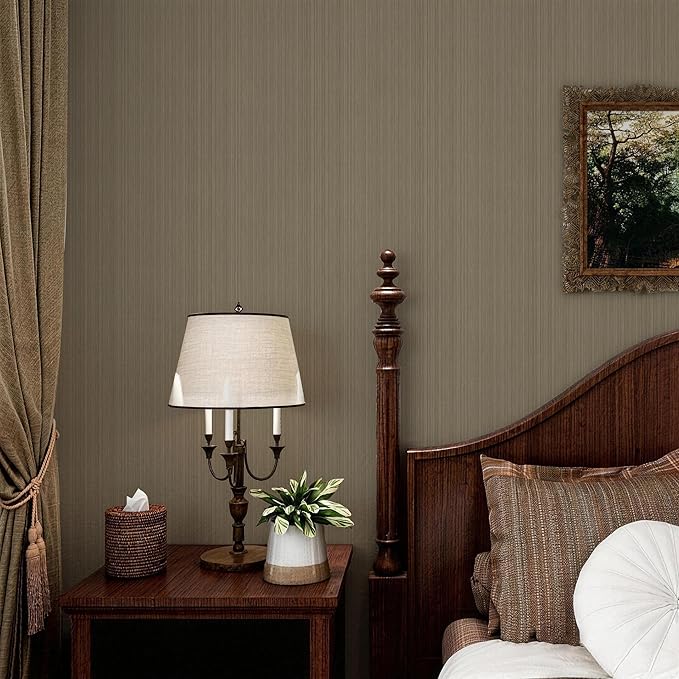 YXTII 20.8" x 196.8" Peel and Stick Wallpaper Grasscloth, Thick Brown Textured