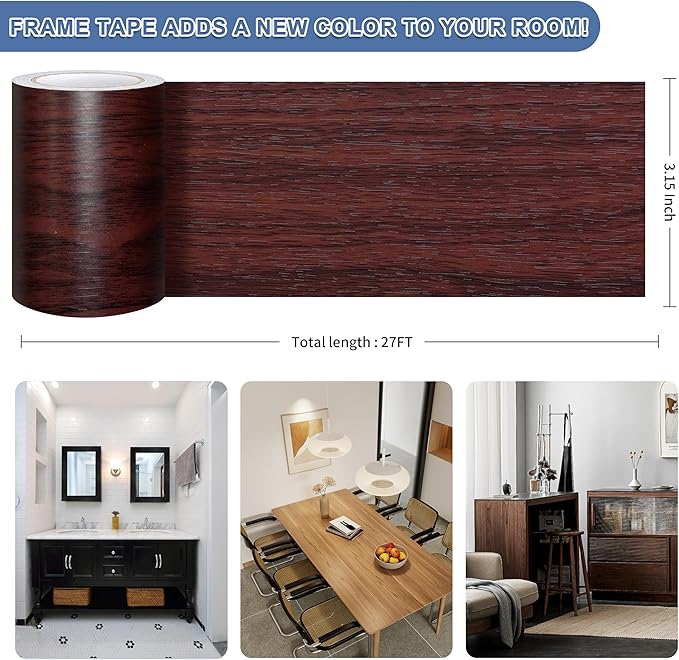 TIANLDD 27 FT Wood Grain Wallpaper Border, Removable Waterproof Mirror Border