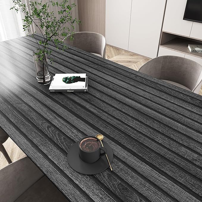 VEELIKE Charcoal Black Wood Slat Wallpaper Peel and Stick Modern Wood Panel