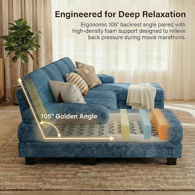 Homall Modular Sectional U Shaped Sofa Couches for Living Room, Comfy Chenille 4 Seat Sofa Set with Removable Pillows, Lounge Chaise Upholstered Couch for Apartment (Chenille, Light Blue)