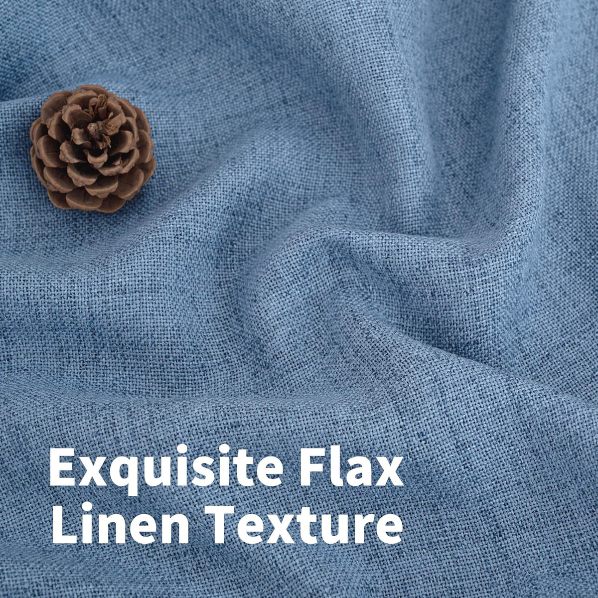 YoungsTex Denim Blue Linen Curtains 48 Inch Length for Short Kitchen Window, Semi Sheer Drapes Light Filtering with Rod Pocket Back Tab for Bathroom Living Room, 2 Panels, 42 X 48 Inch
