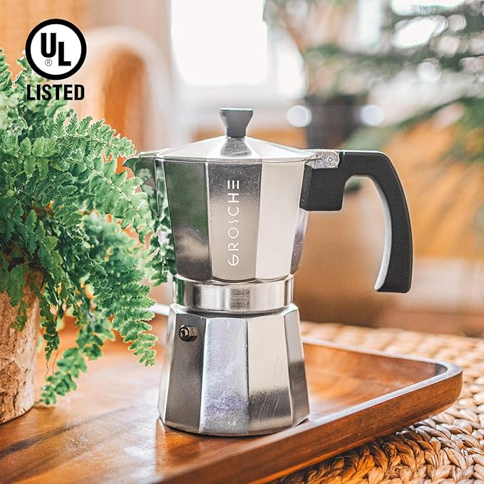 GROSCHE Milano Moka Pot | 3 Espresso Cup - 5 oz | Stovetop Espresso Percolator & Coffee Maker – Portable, Ideal for Home and Camping