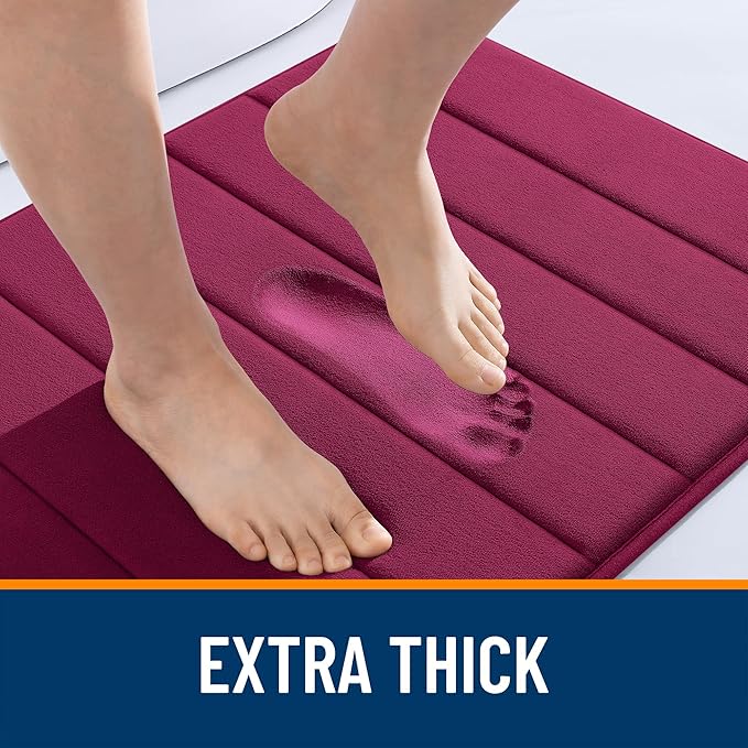 OLANLY Memory Foam Long Bathroom Rugs Runner 59x20, Super Soft Absorbent Bath Mat, Quick Dry, Machine Washable Shower Floor Rugs, Bathmat Carpet, Bathroom Home Decor Accessories, Burgundy