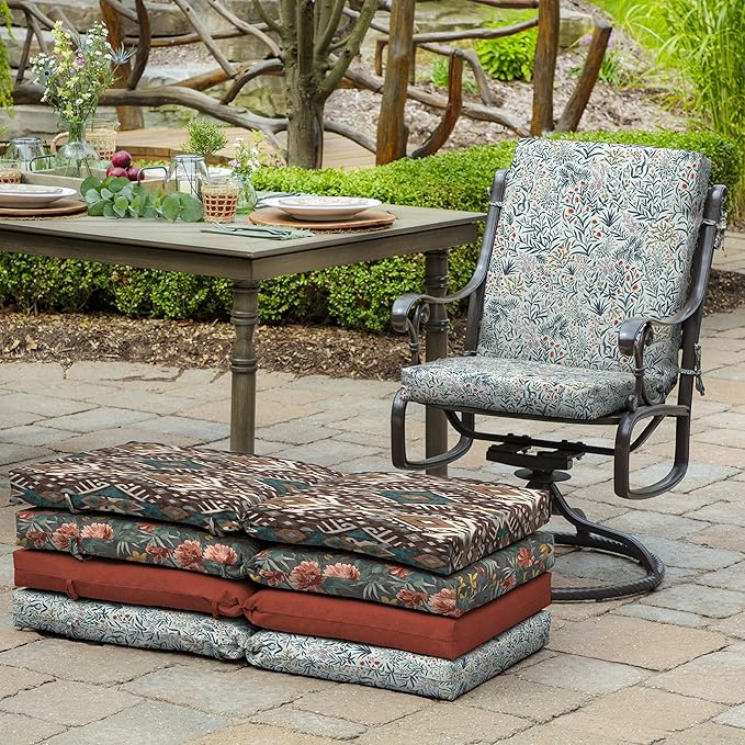 Arden 4-Pack Outdoor Patio Dining Chair Cushion, 20x44, Rain-Proof Seat Pad, Fade-Resistant Outdoor Cushion Pistachio Botanical