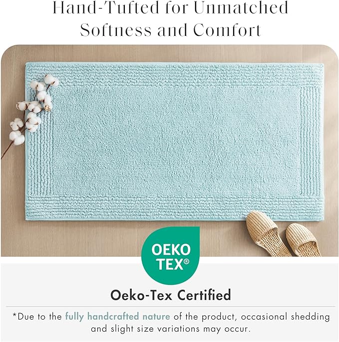 Madison Park Splendor Reversible 100% Cotton Tufted Bathroom Rug-3000 GSM Hotel Quality Luxurious Plush Medium Pile Bath Mat Absorbent, Quick Dry, Shower Room Décor, 21x34, Blue