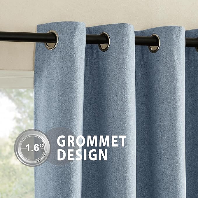 NICETOWN Stone Blue Full Shade Faux Linen Curtain Panels 90" Long, Pair of