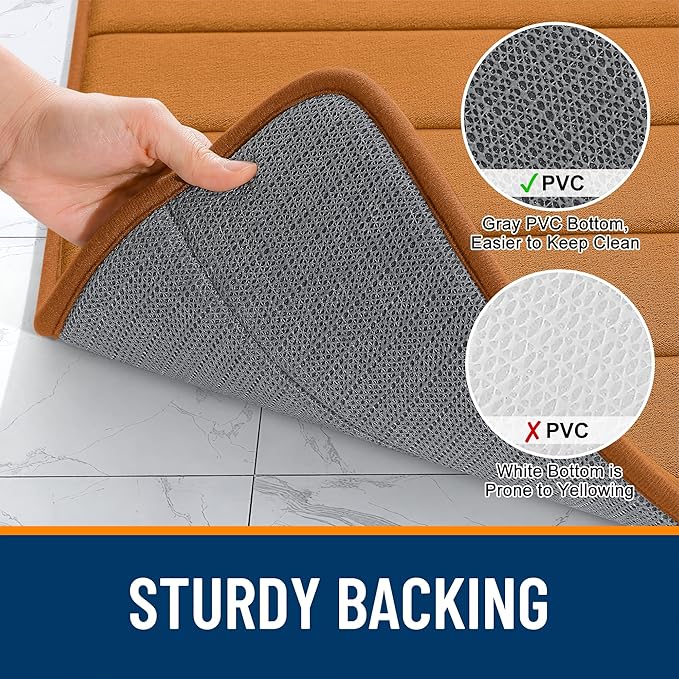 OLANLY Memory Foam Bath Mat 44x32, Super Soft Absorbent Bathroom Rugs, Quick Dry, Machine Washable Shower Floor Rugs, Bathmat Carpet, Bathroom Home Decor Accessories, Ochre