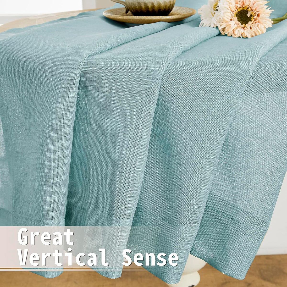 Tollpiz Sheer Door Curtains Closet Linen Textured Curtains Sheer Doorway Light Filtering Voile Rod French Door Pocket Curtain Patio Door, 25 x 72 inches Long, Dusty Blue, Set of 1 Panel
