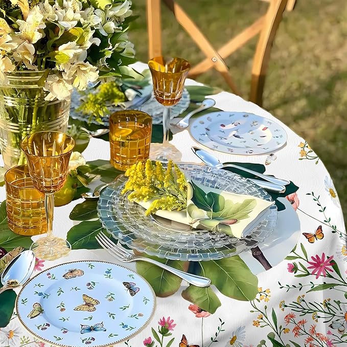 Eikione Round Tablecloth Floral Table Cloth, Colorful Tablecloths Polyester Waterproof Stain Wrinkle Free, Circle Tablecloth Indoor and Outdoor Table Cover for Home
