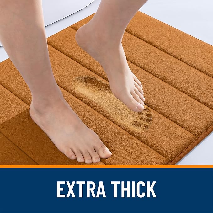 OLANLY Memory Foam Bath Mat 34x21, Super Soft Absorbent Bathroom Rugs, Quick Dry, Machine Washable Shower Floor Rugs, Bathmat Carpet, Bathroom Home Decor Accessories, Ochre