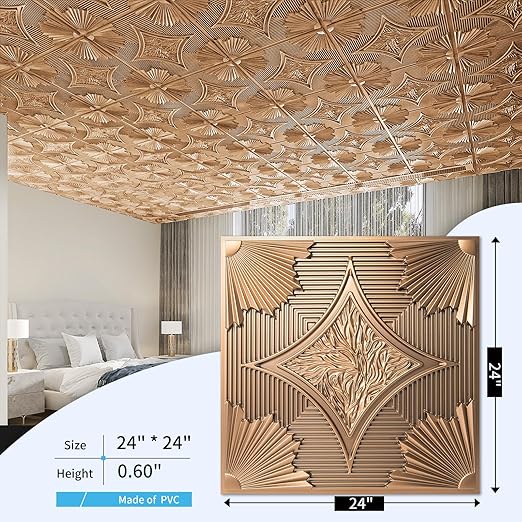 Art3d Drop Ceiling Tiles 24x24 in Bronze, 3D Wainscoting Panels Glue Up 2x2