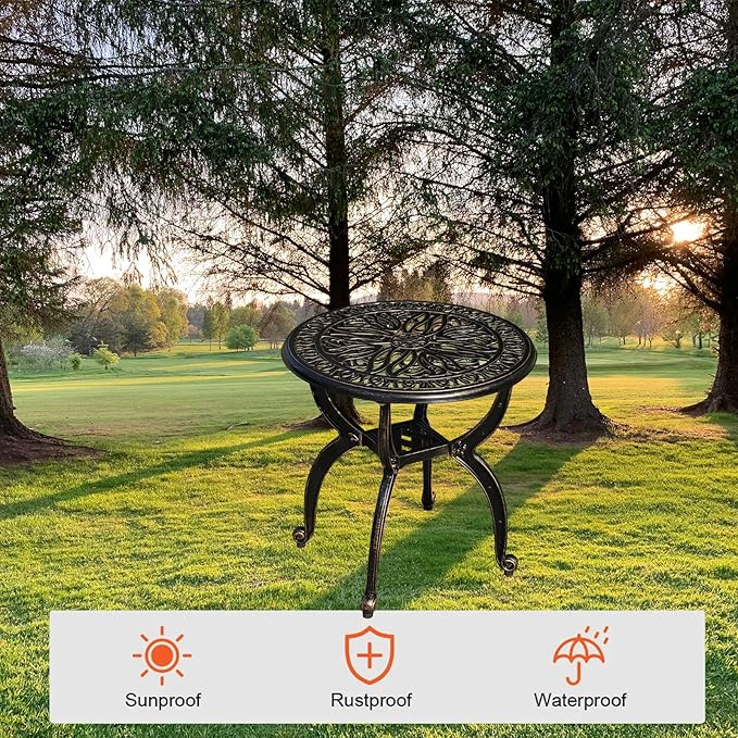 Cast Aluminum Outdoor Side Table, All Weather Round Small Coffee Table for Patio,Park,Lawn,Yard (18.5" Bronze)