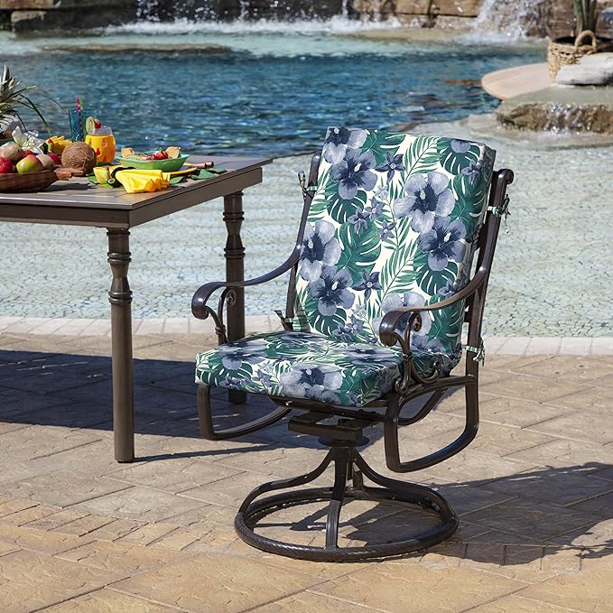 Arden 2-Pack Outdoor Patio Dining Chair Cushion, 20x44, Rain-Proof Seat Pad, Fade-Resistant Outdoor Cushion Salome Tropical