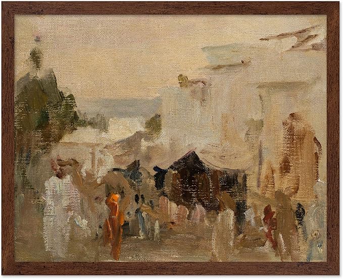 Poster Master Vintage The Bazaar Painting Poster - Retro Street in Udaipur Print - India Art - Cityscape Art - Farmhouse Art - Abstract Art - Office or Living Room Wall Decor, 16x20 Brown Framed