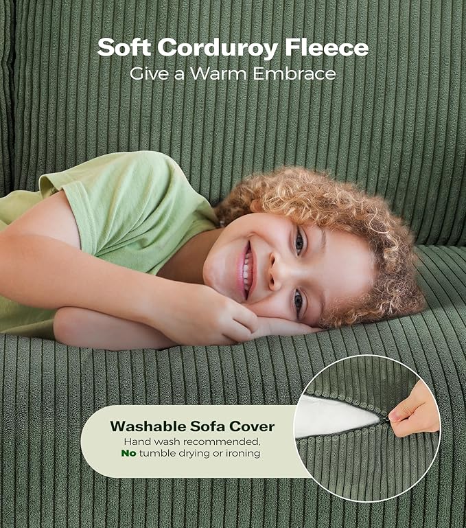 Loveseat Sofa, 51" Love Seat, Comfy Corduroy Small Loveseat for Small Spaces, Tool-Free Setup Couch for Bedroom, All-Wood Couches for Living Room, No Pillow Included, Green