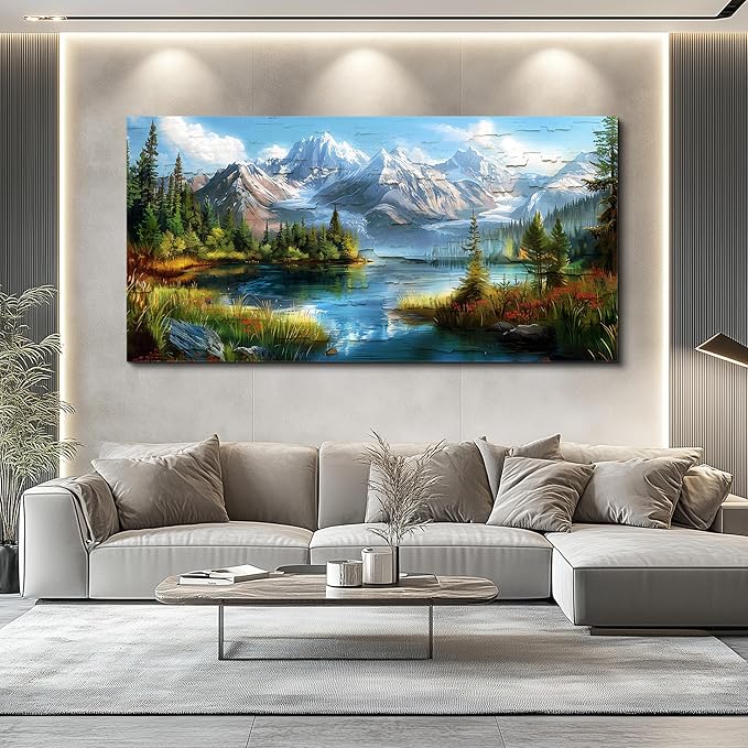 FUHAIHUA Canvas Wall Art For Living Room Wall Decor For Bedroom Modern Office Wall Decoration Mountains Rivers Landscape Painting Farmhouse Pictures Artwork Room Aesthetic Home Decor 20x40 In