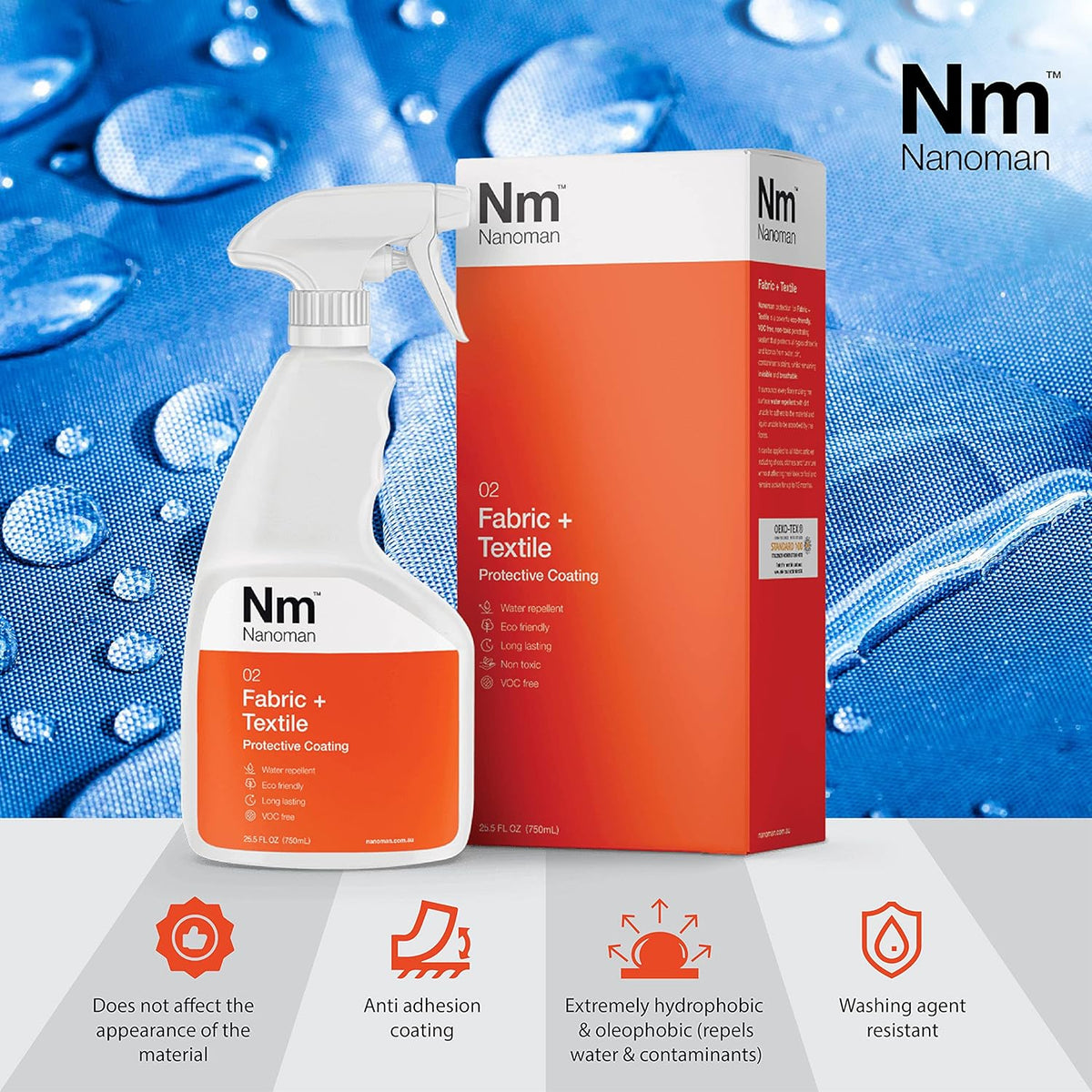 Nanoman Fabric & Textile Protector Spray | Invisible, Waterproof, Stain-Resistant | Safe for All Fabrics & Textiles | Eco-Friendly, Non-Toxic, Long-Lasting Protection | 750ml
