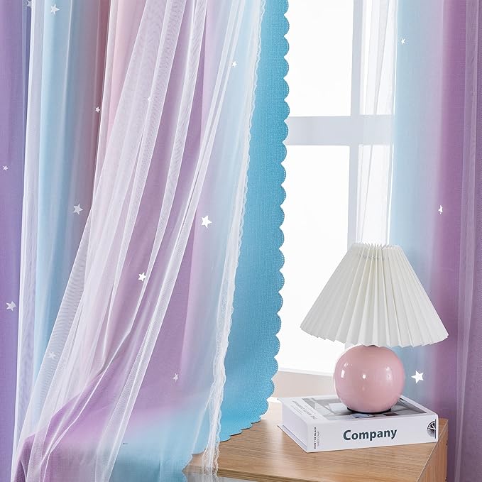 XiDi Curtains for Bedroom Decor, Rainbow Pink Purple/34/45