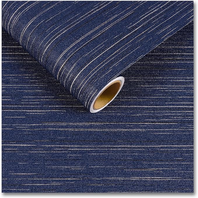 CRE8TIVE Dark Blue Grasscloth Peel and Stick Wallpaper Textured Blue Contact