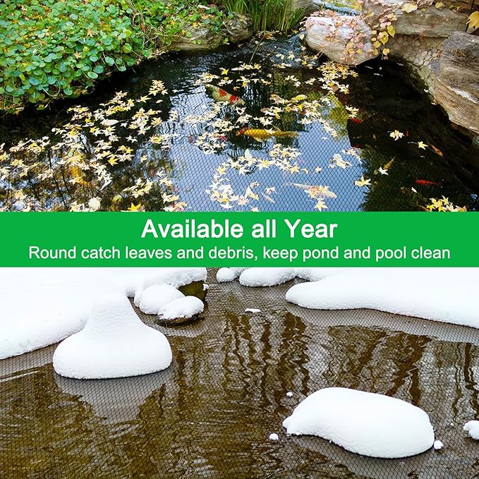 Pond Netting Kit, 15 x 20 Feet Pond Covers for Outdoor Fish Ponds,Pond Net Floating Guard Protect Fish Koi from Birds Cats, Herons,30g/㎡ Mesh Leaves Catcher(20pcs Stakes Included)