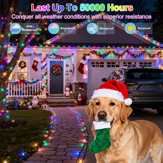 750LED Christmas Lights Outdoor Use, 240ft 12 Modes Multicolor LED String Lights with Timer Dimmable, Waterproof Christmas Tree Lights for Xmas Patio Yard Fence Balcony Garden Decor Multicolor