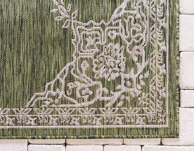 Unique Loom Outdoor Traditional Collection Area Rug - Antique (2' x 6' 1" Runner, Green/ Gray)