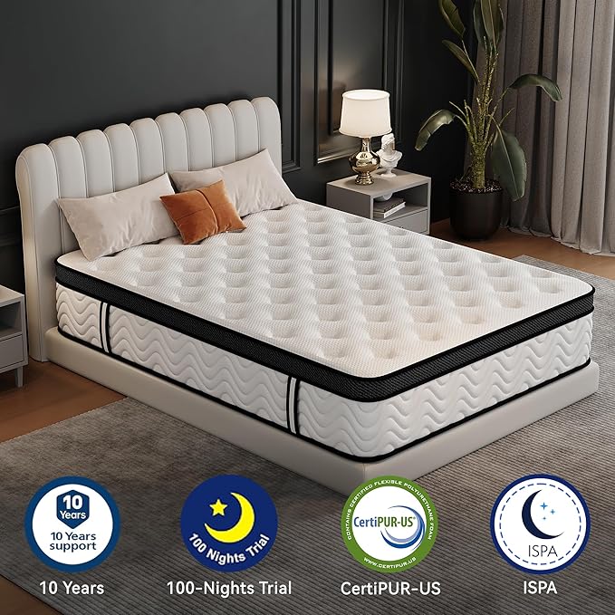 Full Mattress 12 Inch, Full Size Memory Foam Mattress in a Box, Hybrid mattresses with Independent Pocket Coils for Motion Isolation & Silent Sleep, Medium Firm,CertiPUR-US,100 Nights Trial