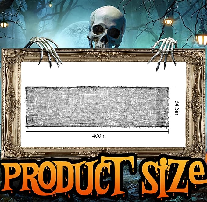 400" x 85" Halloween Creepy Cloth - Large Size Spooky Fabric - Scary Gauze Blood Cloth for Haunted House, Party, Yard Decoration (Black)
