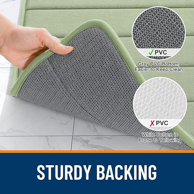 OLANLY Memory Foam Long Bathroom Rugs Runner 59x20, Super Soft Absorbent Bath Mat, Quick Dry, Machine Washable Shower Floor Rugs, Bathmat Carpet, Bathroom Home Decor Accessories, Sage Green