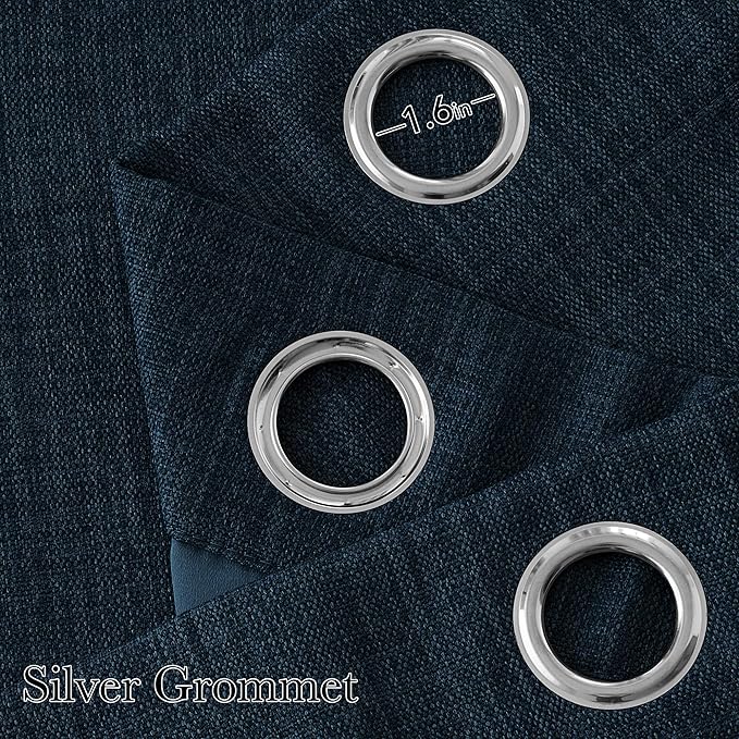 NICETOWN Short Faux Linen Navy Blue Blackout Curtains 63 inches Long