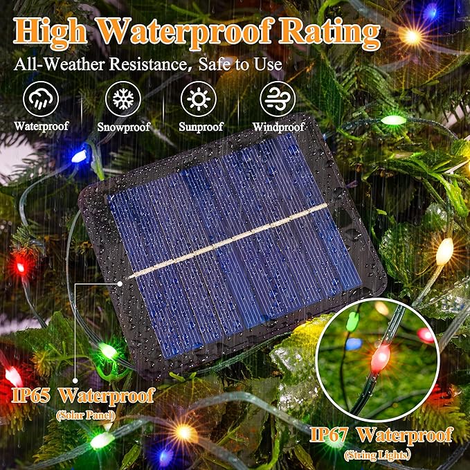 2 Pack Solar String Lights Total 240LED 80FT, IP67 Waterproof Solar Lights for Outside with 8 Modes, Upgraded Solar Panel Fairy Lights for Garden Party Wedding Decorations (Multicolor) …