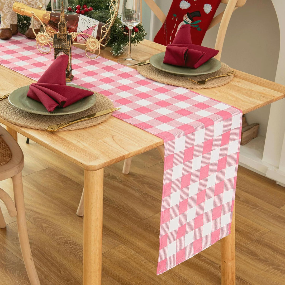 Waterproof Checkered Tablecloth Runner Fabric - Rectangle 12x108 Inch Classic Gingham Buffalo Plaid Table Cloth for Indoor/Outdoor Use - Table Cover for Kitchen, BBQs, and Parties