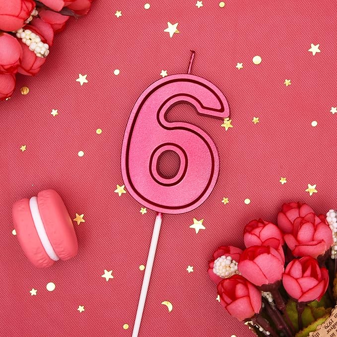 PHD CAKE 2.76 Inch Luxe Red 6 Number Birthday Candles, Red Number Candle, Cake Number Candles, Party Celebration