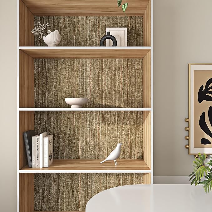 Livelynine Gold Grasscloth Peel and Stick Wallpaper Textured Accent Wall Paper