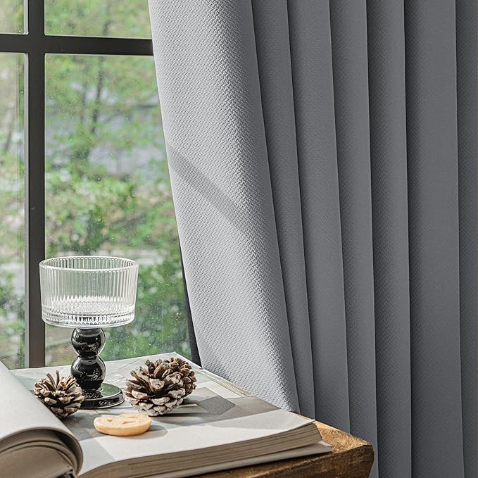FMFUNCTEX 100% Dark Grey Blackout Curtains