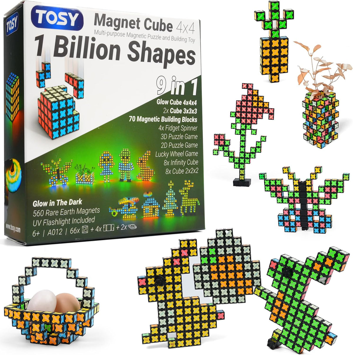 TOSY Magnet Cube 4x4 - 70 Blocks with 560 Magnets | Creative Building & Fidget Toy for Kids